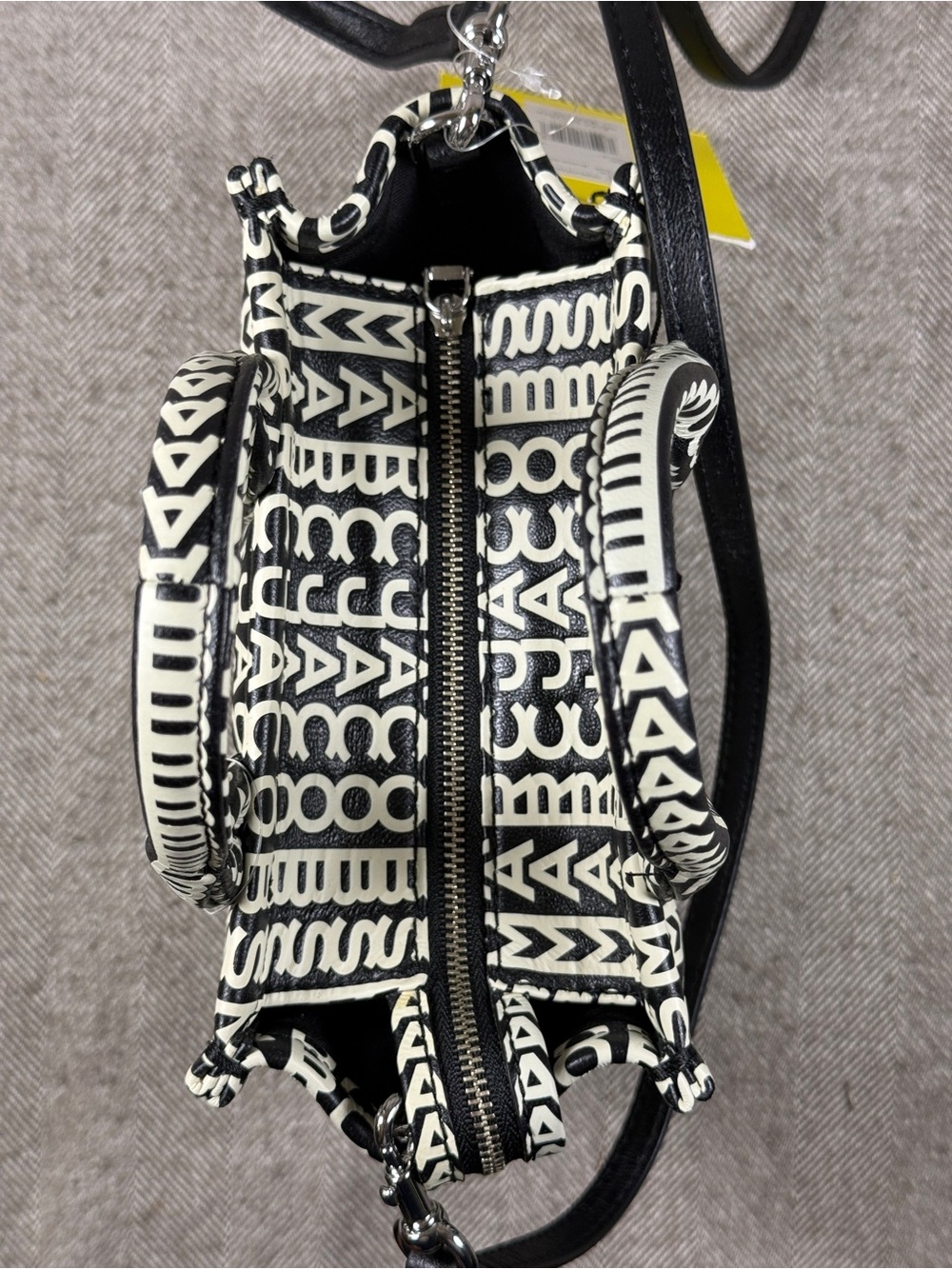 Marc Jacobs Monogram Leather Crossbody Tote Bag in White & Black - Picture 8 of 16